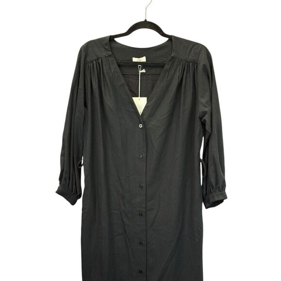 NWT Ozma Mal Pais Black Shirt Dress XS 100% Silk Noil Midi Minimalistic - Picture 6 of 13